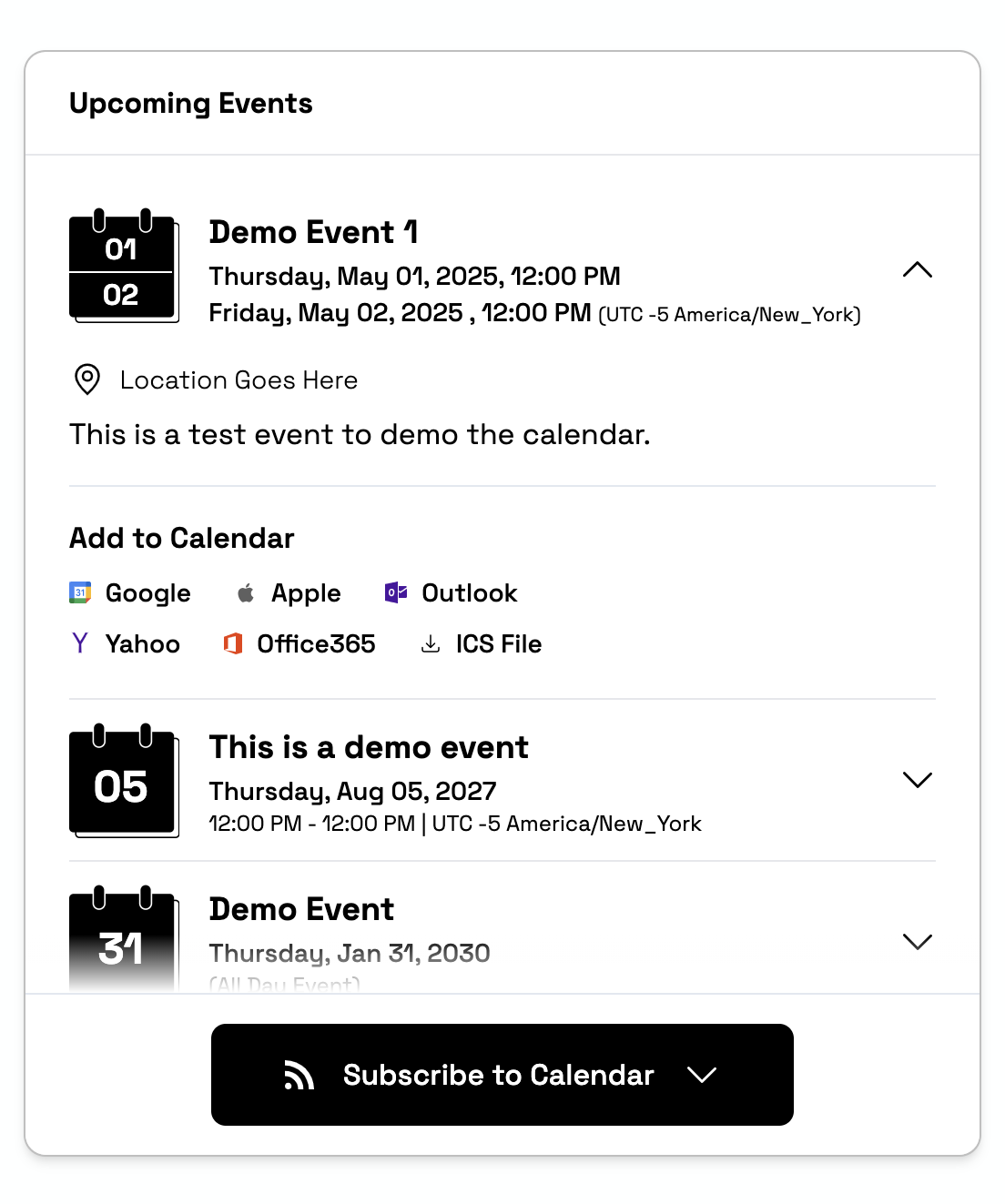 Subscription Calendar Demo